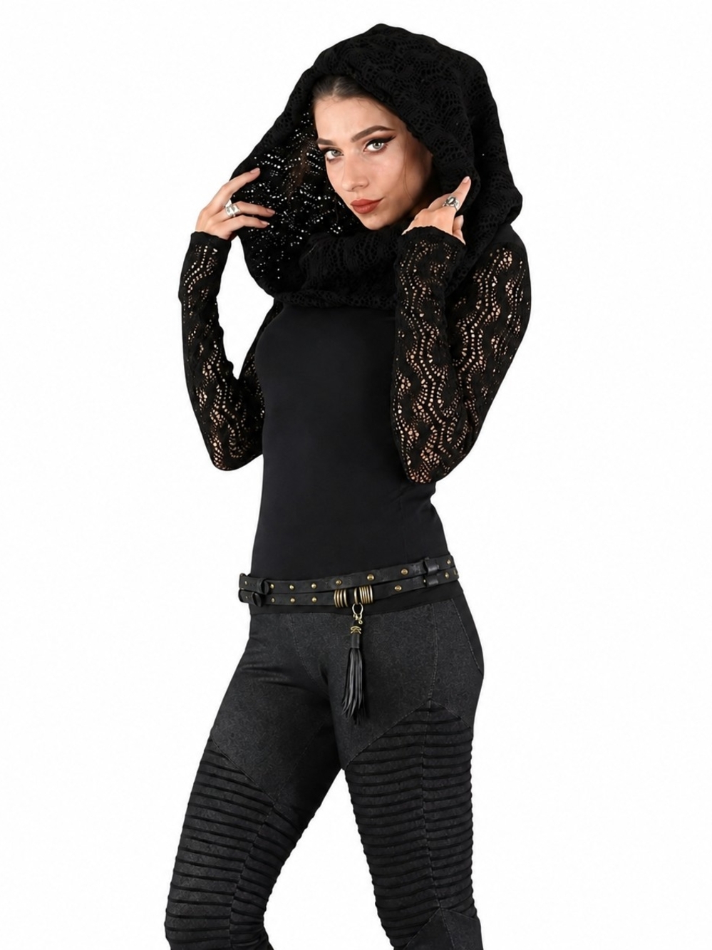 Crochet Off-The-Shoulder Black Long Sleeve Sweater Top XL toonzshop Yggdrazil